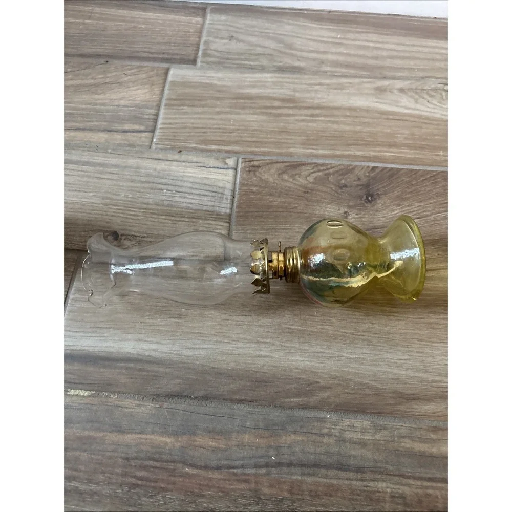 Vtg Oil Kerosene Hurricane Lamp Multi Color & Clear- Sits Uneven